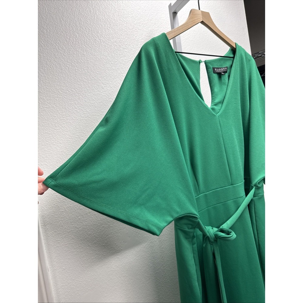 Eloquii Emerald Green Midi Dress Size 18 Short Sleeve Spring Summer office - Picture 3 of 9
